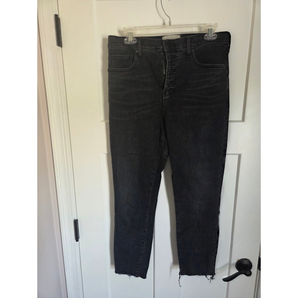 Everlane High Rise Skinny Jean Washed Black Raw Hem Denim 31 Regular